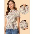 thumbnail image 2 of Allegra K Blusa De Peplum Fruncida Con Cuello Anudado Y Volantes Florales Para Mujer Beige XS, 2 of 6
