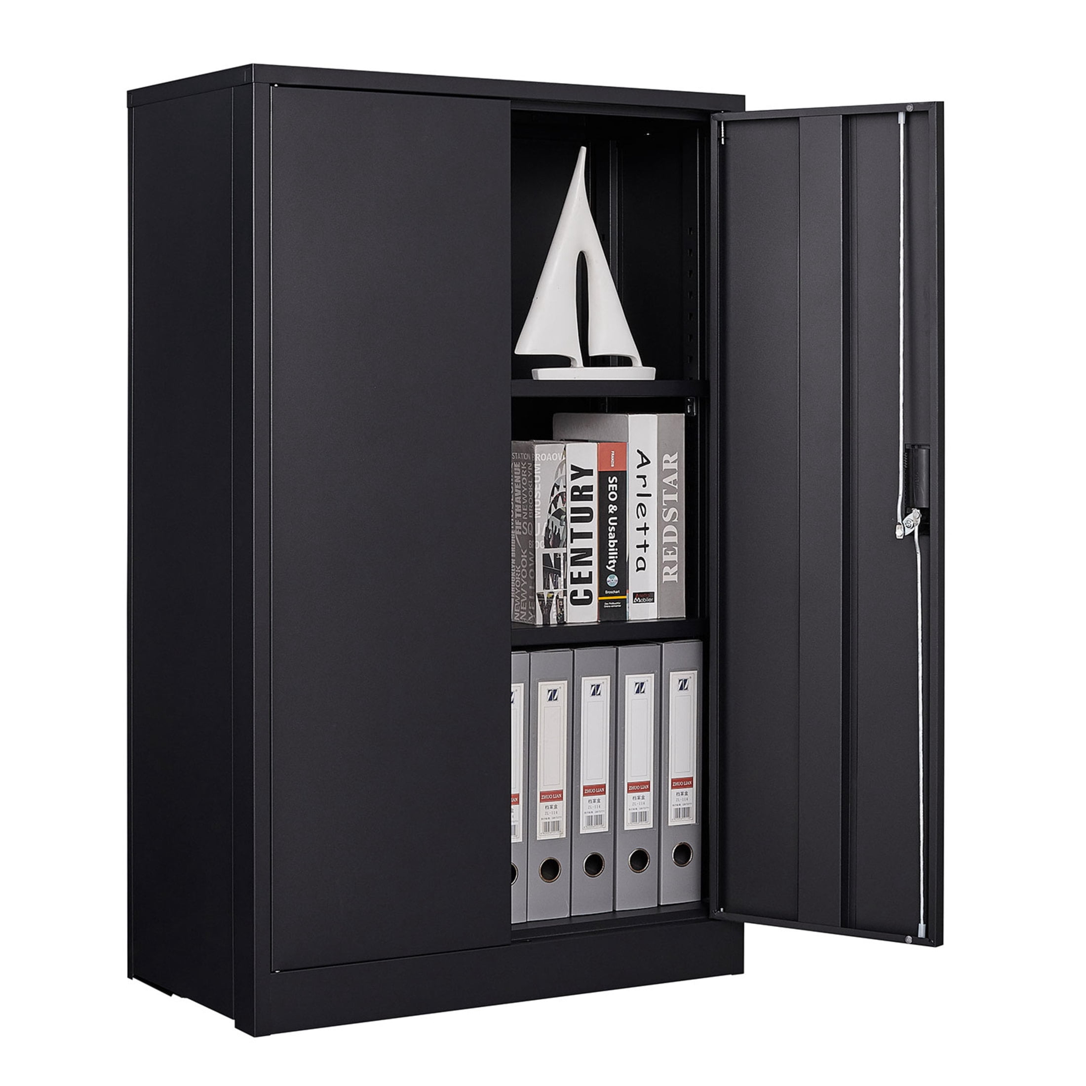 Noble House 42" Metal Folding Storage Cabinet with Locking Doors, Adjustable Shelf for Home Office, Black
