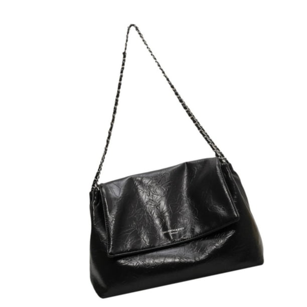 Bolso de hombro para mujer, estilo hobo, de piel sintética, de gran capacidad y estilo elegante. Negro
