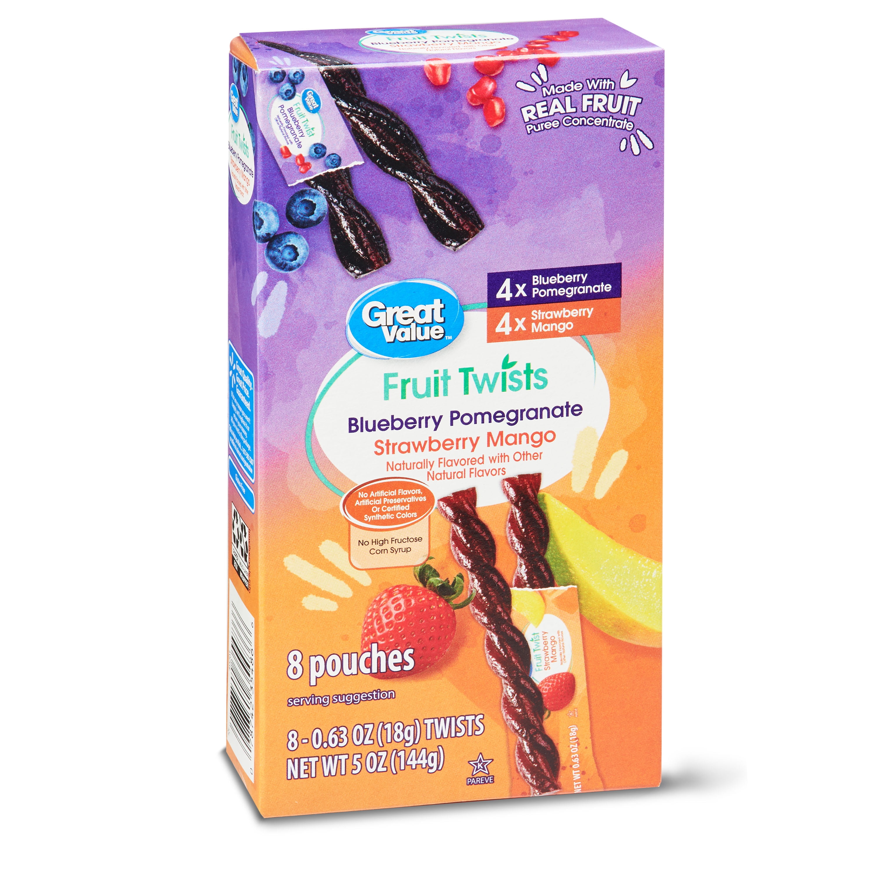 Great Value Fruit Twists Variety Pack, Blueberry Pomegranate