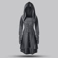 thumbnail image 3 of Quixlent Women Cosplay Dress Gothic Solid Color Lace-up Strap Slim Waist Irregular Hem Hooded Long Sleeves Theme Parties Role-Playing Festival Halloween Midi Dress, 3 of 8
