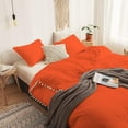 thumbnail image 2 of DNG Creations 1 Piece White Pom Pom Duvet Cover with Zipper Closure, 100% Egyptian Cotton, 800 Thread Cotton ( Full/Queen - Solid Orange ), 2 of 5
