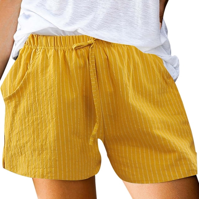 Aayomet Shorts Larges pour Femmes Shorts Rayés avec Poches (Jaune, TG)