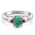 thumbnail image 3 of Gem Stone King 925 Sterling Silver Green Malachite and Red Created Ruby 3 Stone Engagement Ring for Women | 2.10 Cttw | Oval 8X6MM | Round 2MM | Gemstone Birthstone | Size 7, 3 of 6