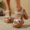thumbnail image 2 of Rokment Womens Chunky Block High Heels Dressy Sandals 2026 Ladies Fashion Casual Leather Ankle Strap Platform Extra Heeled Summer Dress Shoes Comfortable Beige Size 6.5, 2 of 7