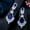 Blue, variant on Silver Plated CZ Rose Red Long Crystal Drop Dangle Earrings for Brides Wedding