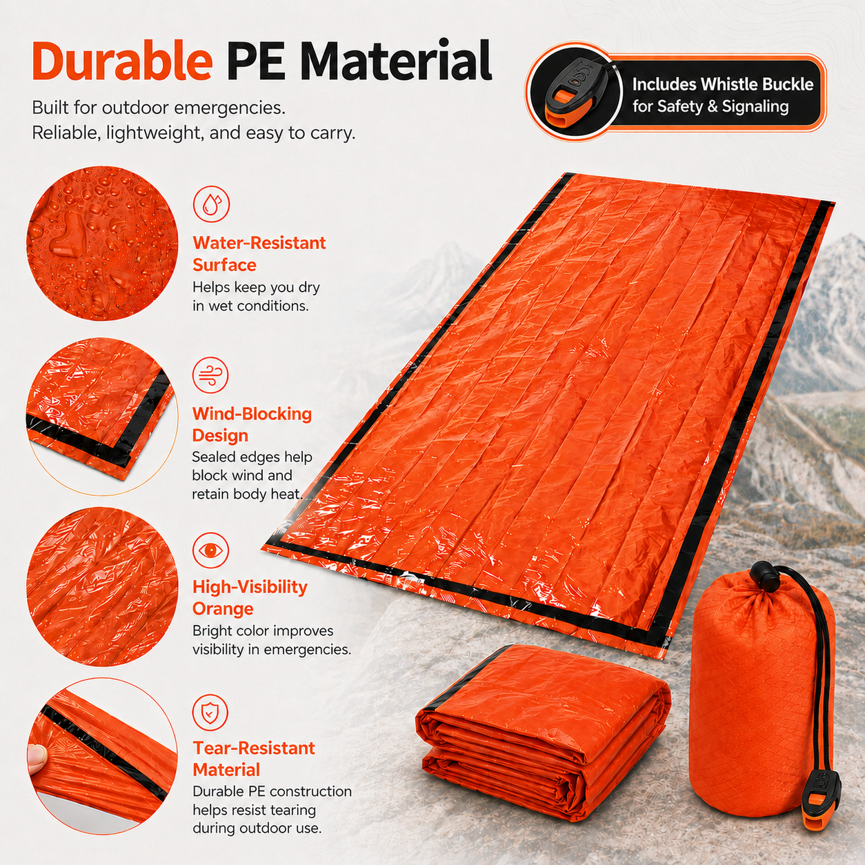 KOYMISKU Emergency Sleeping Bag 2-Pack with Whistle Buckles photo 7