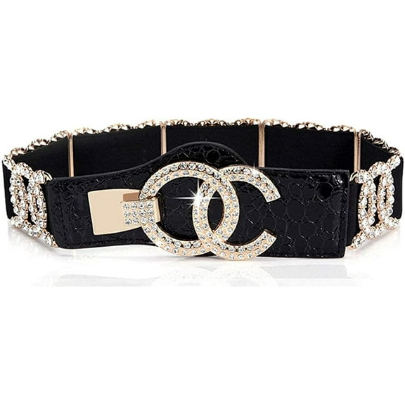 Ladies' Luxury Stretch Belts with Rhinestone High Waist Belts