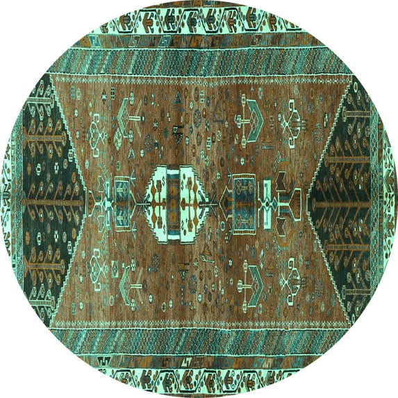 Ahgly Company Indoor Round Medallion Turquoise Blue Traditional Area Rugs, 4' Round