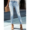 thumbnail image 2 of Women'S Skinny Ripped Trendy Jeans Distressed Stretchy Denim Pants Light Blue S, 2 of 8