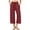 Wine, variant on ShomPort Wide Leg Capris For Women Drawstring Elastic Waist Cropped Pants With Pocket Comfy Breathable Straight Hem Solid Color Trousers