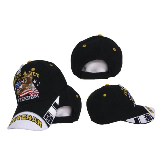 Thank A Vet For Your Freedom Veteran Eagle Flag Black Embroidered Ball Cap Hat