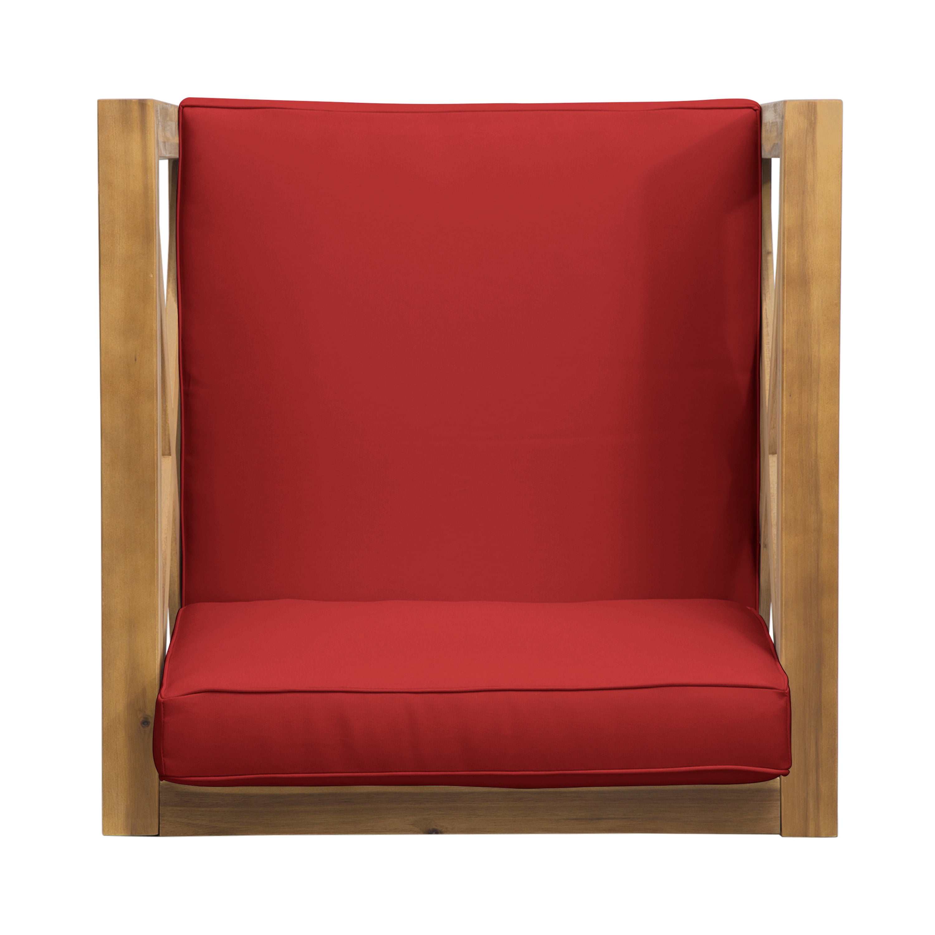 Outdoor Single Leisure Seat Chair, Acacia Wood Frame Relaxing Seat for Patio Garden, Red