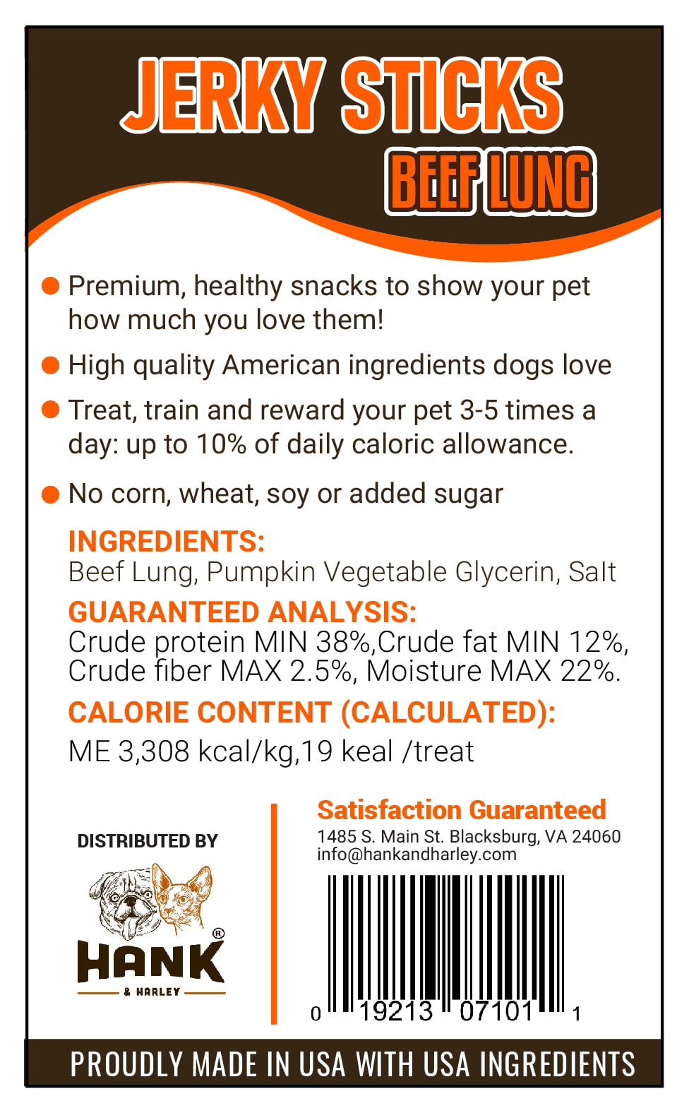 Jerky Sticks Dog Treats - USA Lean Beef with Pumpkin. NO Flour, Fillers or added Sugar. 1lb