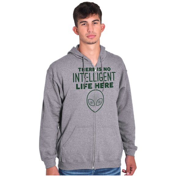 Funny Alien UFO Believers Sarcastic Unisex Fleece Graphic Zip Up Hoodie Brisco Brands 2X
