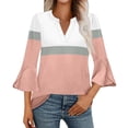 thumbnail image 2 of Pxiakgy Hot Sale!! Women's 3/4 Sleeves V Neck T Shirts Casual Summer Tops Basic Ruffle Color Block Tees V Neck Spring Shirts 2025 Petal Bell Sleeve Plus Size Boho Ethnic Style Tee Shirts Pink 3Xl, 2 of 7