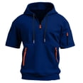 thumbnail image 3 of Fleece Hoodie Sweatshirts for Men Workout Athletic Hoodies Short Sleeve Quarter Zip Pullover Sweatshirt with Kanga Pockets Royal Blue 2XL, 3 of 6