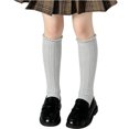 thumbnail image 3 of fnnxnal Girls Knee High Cotton Socks, Solid Color Ruffle Ribbed School Uniform Socks for Kids, Gray,Size 5-6T, 3 of 5