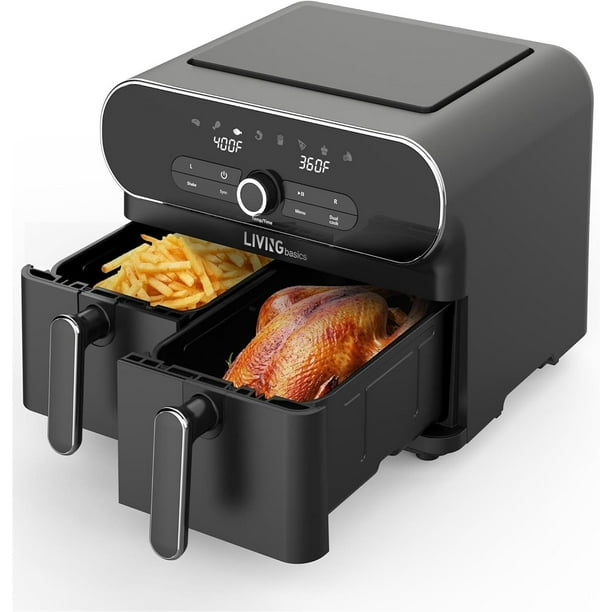LIVINGbasics Air Fryer 11qt. (10.5L), 1700W XL Dual Zone(2x5.5qt), 8