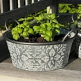 thumbnail image 6 of Rustic Metal Planters, Set of 2, Floral Pattern, White Washed Finish, Metal, Cache Pot Jardinieres, Distressed Grey Finish, 14.5 and 12.5 Diameter, 6 of 6