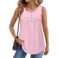 thumbnail image 7 of GIPQJK Women's Tank Tops for Summer Sleeveless Round Neck Casual Ruched Button Summer Shirts Solid Dressy Vacation Boho Tunic Blouses,Pink L, 7 of 7