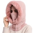thumbnail image 1 of Gorro de punto grueso para mujer con bufanda, forro polar de invierno, gorro cálido y grueso, calentador de cuello, 1 of 6
