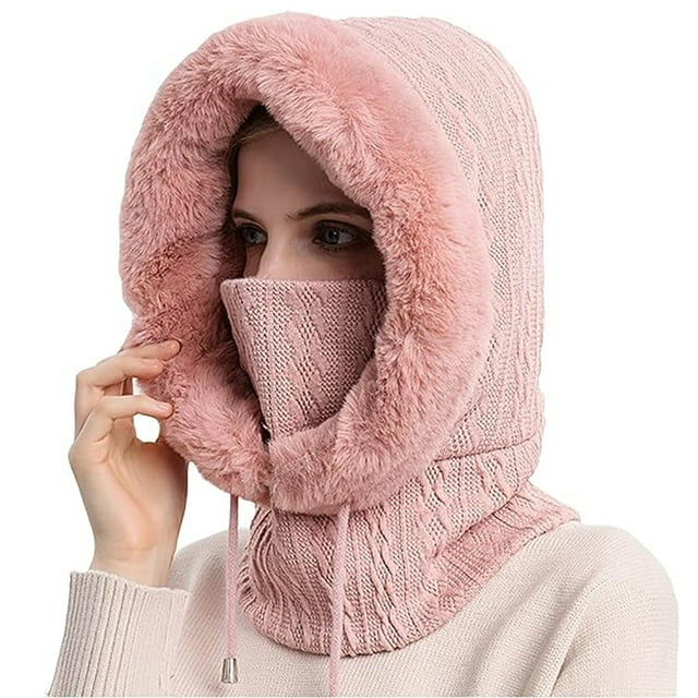 Gorro de punto grueso para mujer con bufanda, forro polar de invierno, gorro cálido y grueso, calentador de cuello