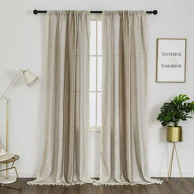 LUXUR Panneau de Rideau de Fenêtre Draperies Traitements Boho à Carreaux Rideaux Poche pour Tringle Bohème Long Filtrant la Lumière Lin Texturé Déco Maison 2#Coffee L:54"x H:63 Pouces/137cm*160cm