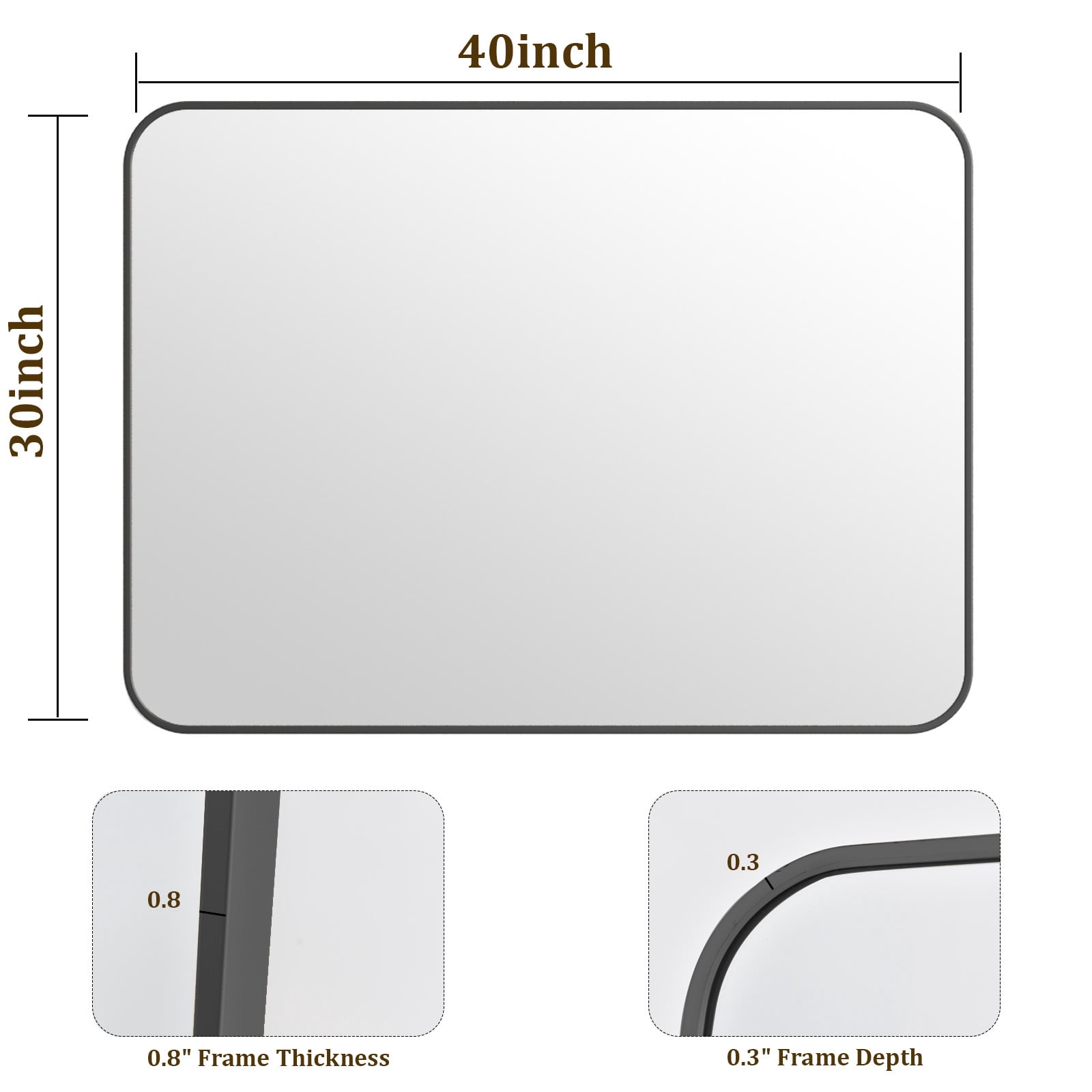 GRAHMCY 30"x40" Bathroom Mirror Wall-Mounted Vanity Mirror with Rectangular Metal Frame, Black
