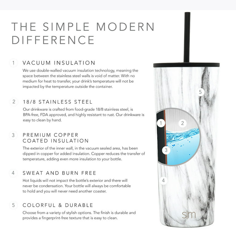 Simple Modern 24oz Insulated Stainless Steel Classic Tumbler with Straw and Flip  Lid Carrara Marble 1 ct