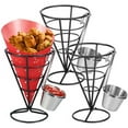thumbnail image 5 of Wekvgz 3pcs French Fries Stands with Sauce Dipper Rustproof Cone Basket Fry Holder Reusable Basket Holder for Food Appetizers French Fry Cone Holder for Restaurant Party Supplies 4"×5.9", 5 of 11