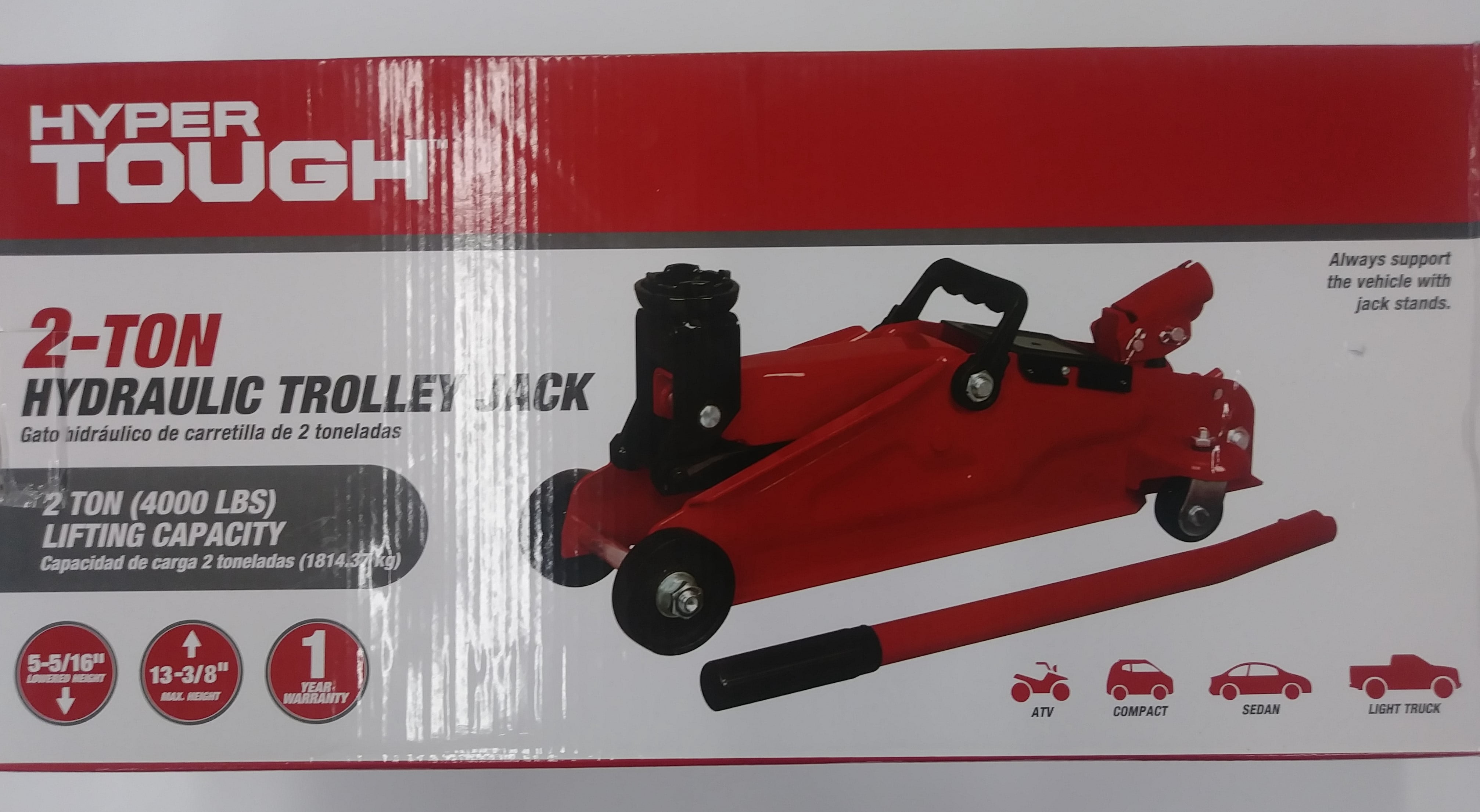 Hyper Tough 2 Ton Red Hydraulic Trolley Jack for Vehicle Lifting
