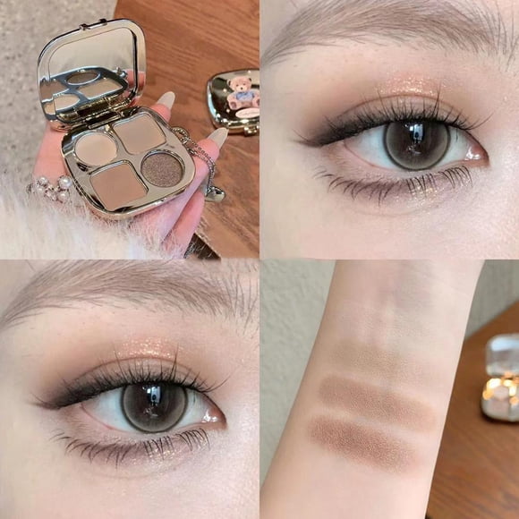 Kakashow 4-Color Earth-Toned Eyeshadow Palette, Fine Shimmer & Matte Eye Makeup, Daily Use Cosmetic Kit with Charming Design for Natural Looks, 0.14oz