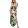 thumbnail image 1 of SMihono Robe Maxi Bohème d'Été pour Femmes Grande Taille Robe Longue Sans Manches Imprimée Col Croisé devant Robe de Plage, 1 of 5