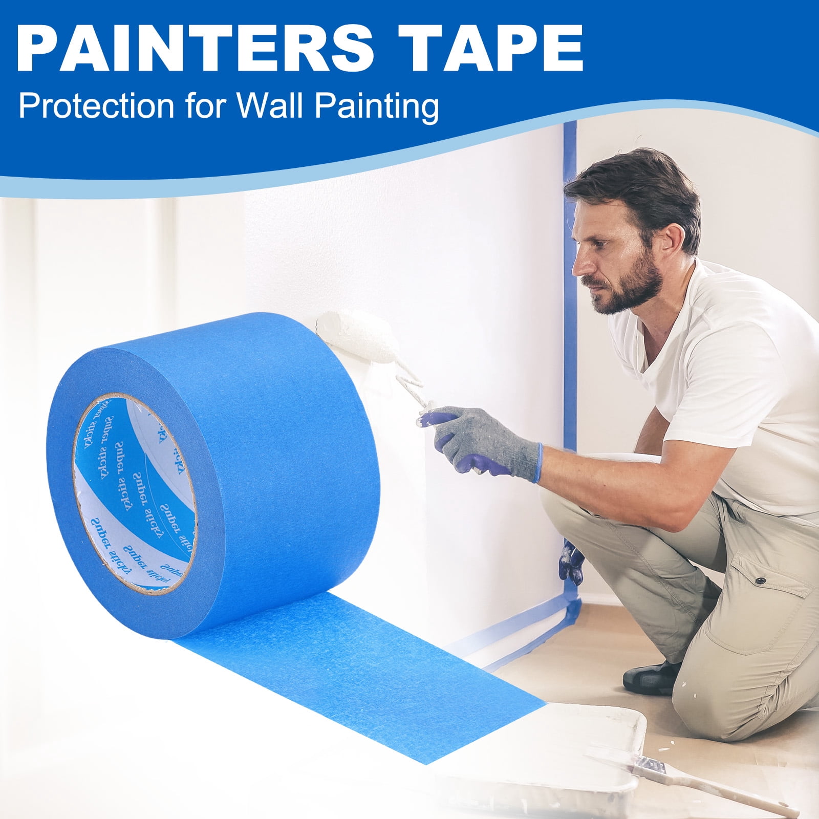Uxcell Painters Tape, High Temperature Resistant Paint Masking Tape Adhesive for Wall Painting Craft Arts Decoration Drafting Blue 2.99 Inch x 55 Yards
