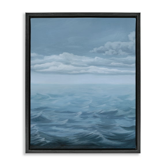 Stupell Industries Clouds over Sea Waves Nautical & Beach Painting Black Floater Framed Canvas Art Print Wall Art, 17 x 21