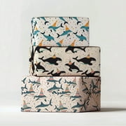Wrapping Paper Bundle – Sea Creature Celebration – Dolphins, Whales, and Sharks – Set of 3 Gift Wrap Rolls – June & Joe