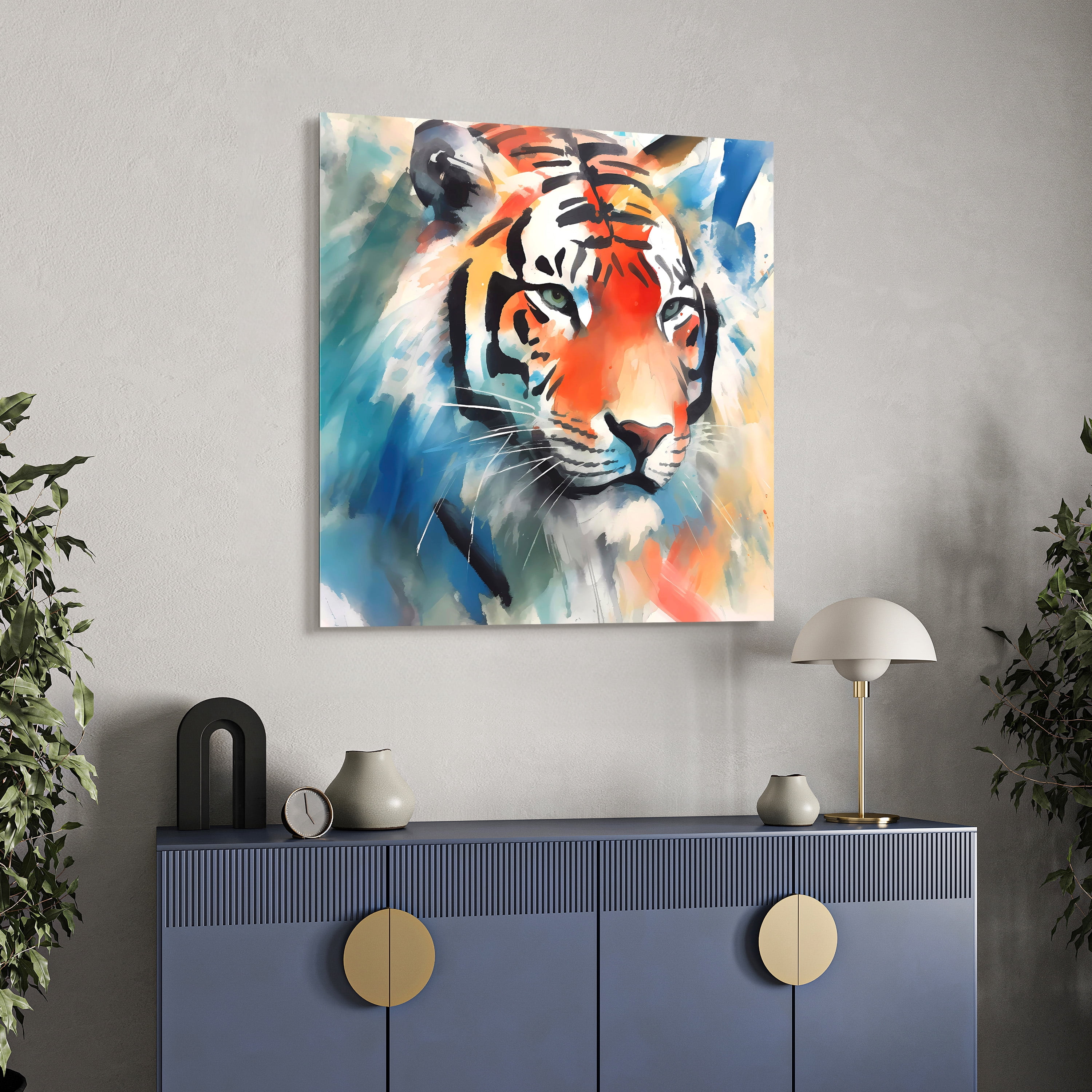 "Regal Strength II" Tiger Frameless Free Floating Reverse Printed Tempered Art Glass Wall Art