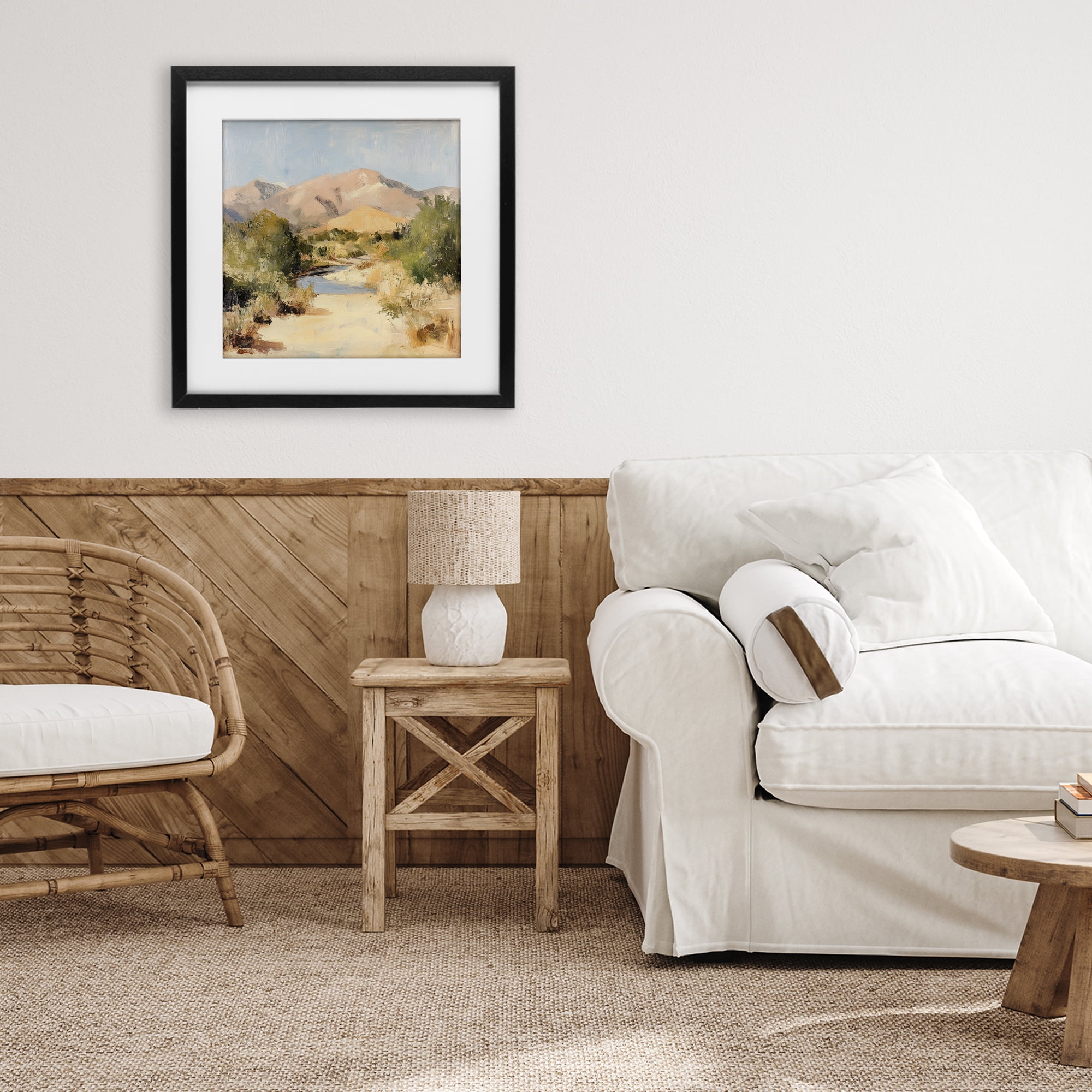 Stupell Industries Beige Desert Mountain Stream Black Framed Print Under Glass, design by Petal Prints Design