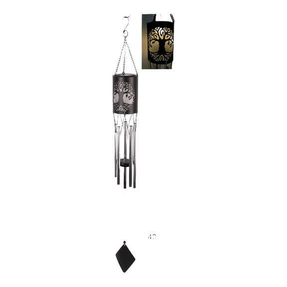 FC Design 39" Long Solar Tree of Life Silhouette Cylinder Wind Chime Statue Sculpture Ornament Decoration Home/Room/Garden Decor and Unique Gift Ideas for Housewarming, Holidays and Birthdays