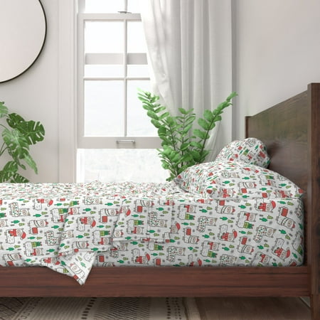 Cotton Christmas Sheets Llama Winter Christmas Animal Holidays 100% Cotton Sateen Sheet Set by Roostery ()