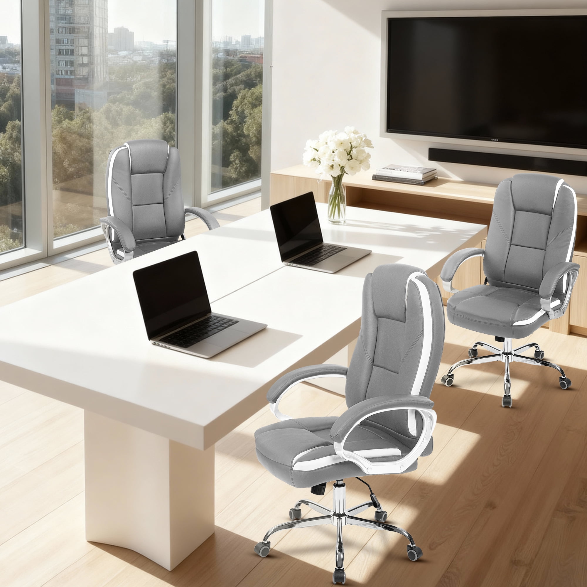 NEO CHAIR Home Office Chair, Heavy Duty Leather Office Chair, Ergonomic High Back Cushion Lumbar Back Support, Computer Desk Executive Chair for Work, 8 Hours Comfort, Gray