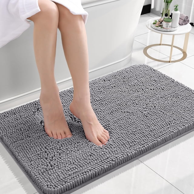 Alfombra de baño OLANLY Chenille extrasuave, absorbente, 60 x 40 cm, color gris