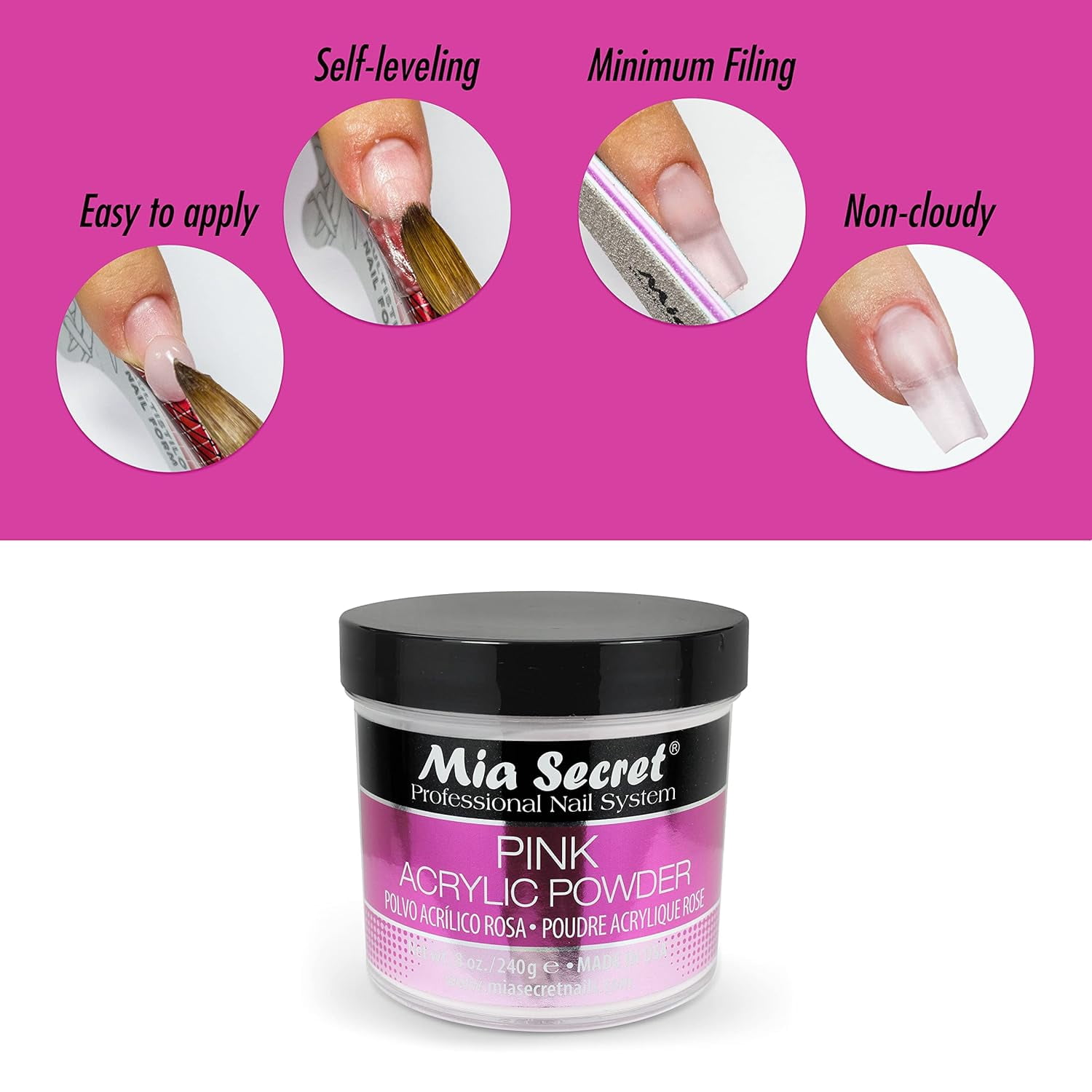 Mia Secret Professional Acrylic Nail System Pink Acrylic Powder 1 OZ