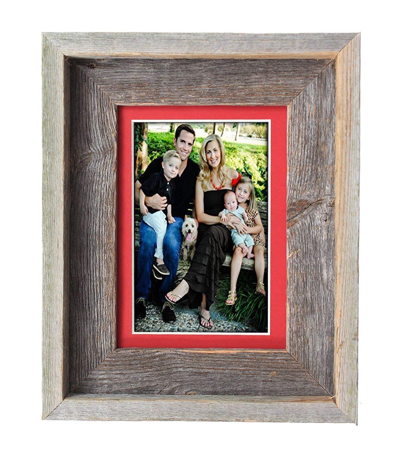 BarnwoodUSA 5X7 Inch Signature Picture Frame for 4X6 Inch Photos - 100%  Reclaimed Wood, Deep Red Mat 