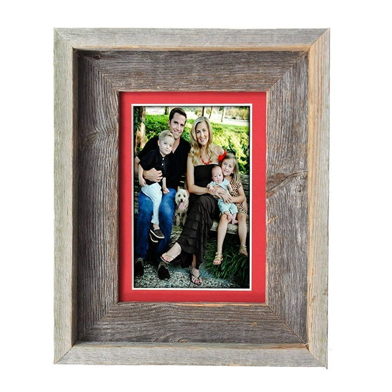 BarnwoodUSA 5X7 Inch Signature Picture Frame for 4X6 Inch Photos - 100%  Reclaimed Wood, Deep Red Mat 