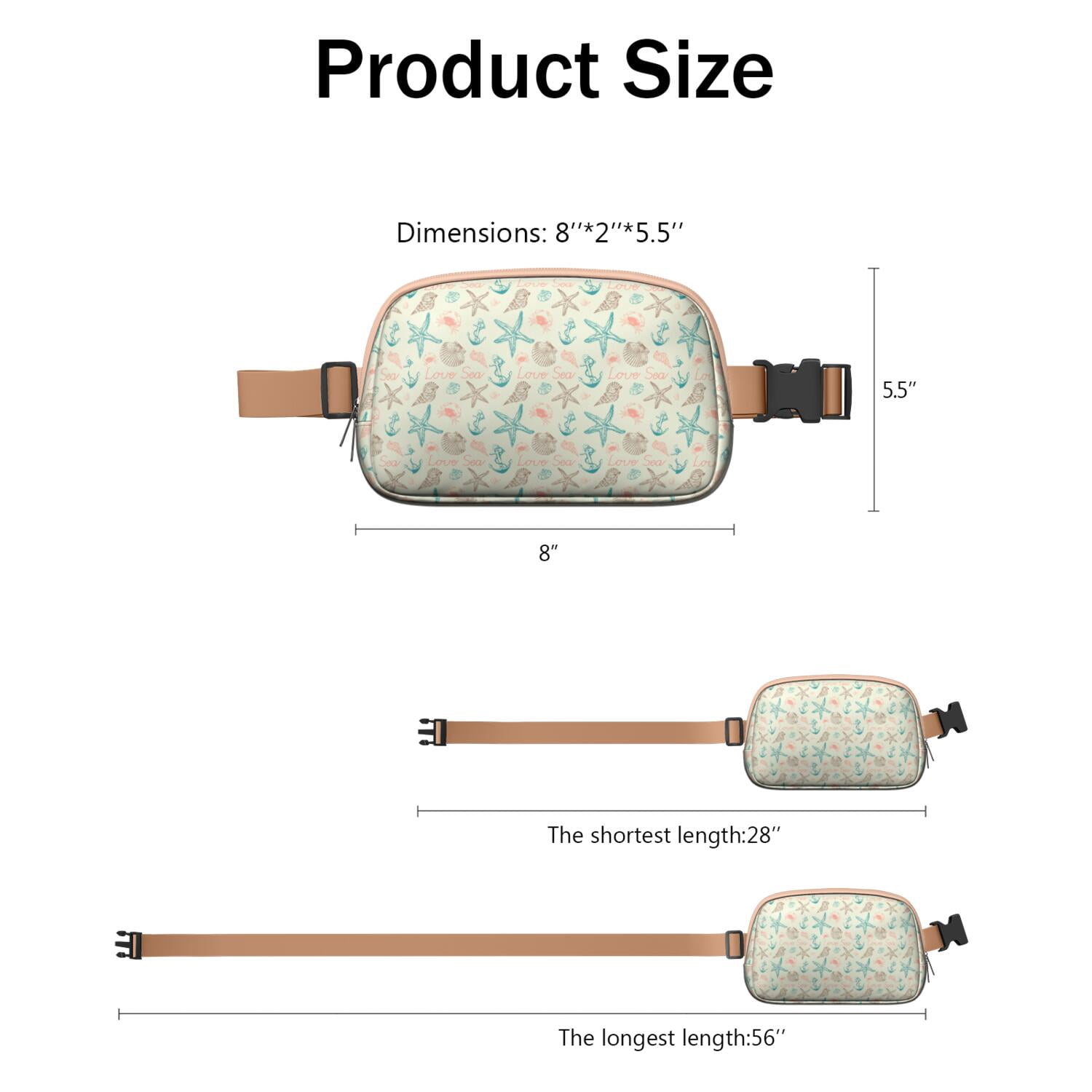 Seaside Seashell Fanny Pack for Women – Cute Tropical Waist Bag with Marine Fish, Starfish & Coral Reef Pattern for Summer Vibes