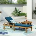 thumbnail image 3 of Lucknow Outdoor Acacia Wood Chaise Lounge with Water Resistant Cushion, Teak and Blue, 3 of 9