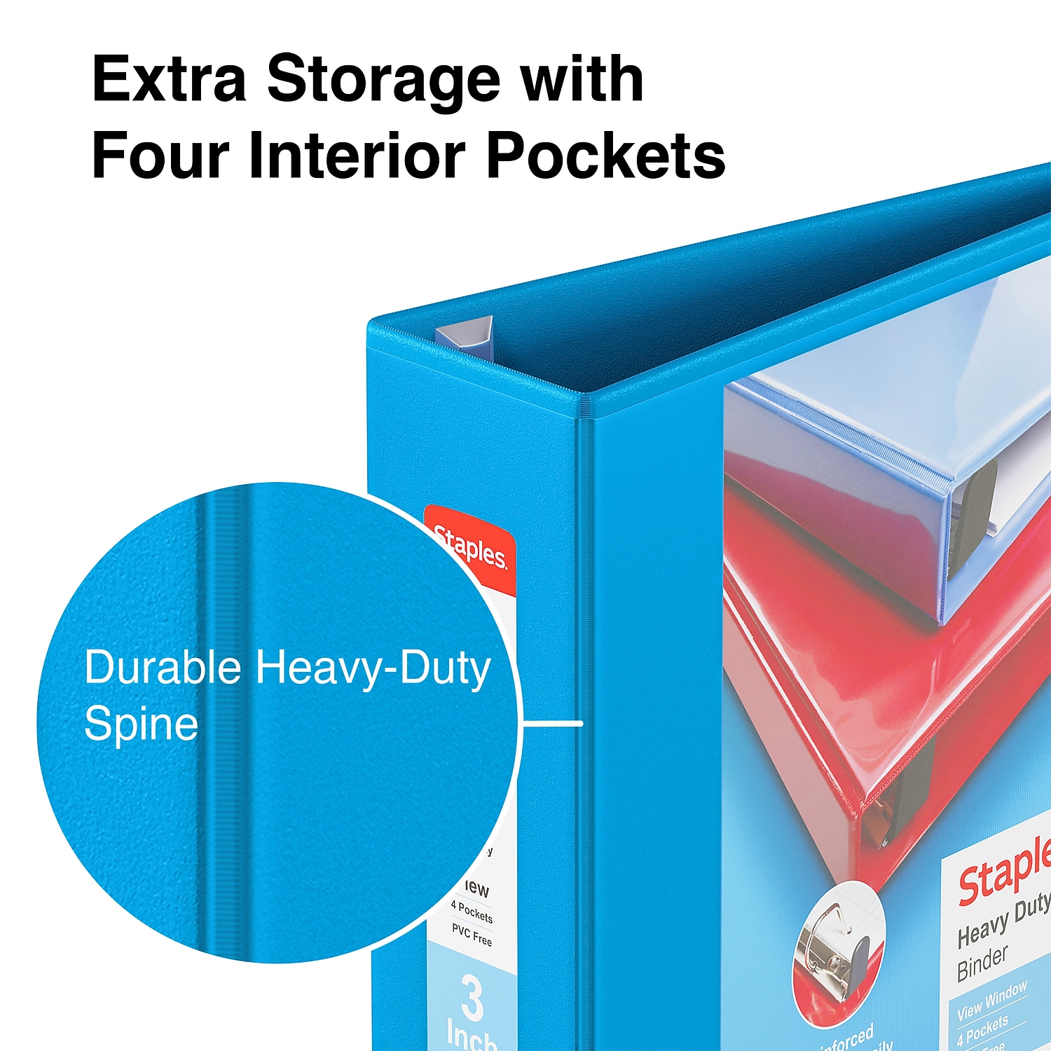 3" Staples Heavy-Duty View Binder with D-Rings Light Blue 976042