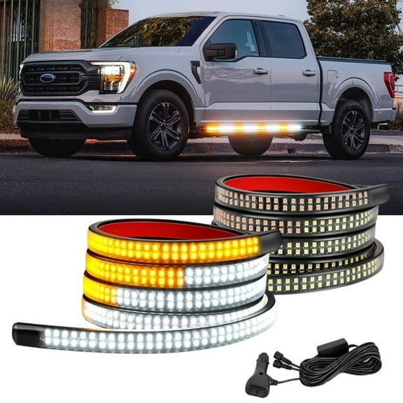 Nilight 2PCS 70" Emergency Strobe Lights Strip Running Board Marker Light Amber White Flexible Side Flashing Warning Caution Safety Light for Truck